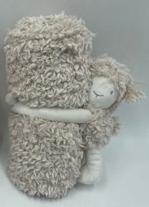 Knuffeldeken baby en peuter 100 x75 cm – Kraamcadeau - Zacht dekentje met knuffelschaap – Teddy deken - Beige