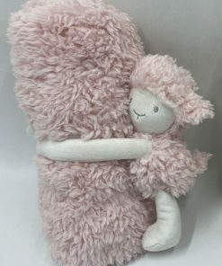 Knuffeldeken baby en peuter 100 x75 cm – Kraamcadeau - Zacht dekentje met knuffelschaap – Teddy deken - Roze