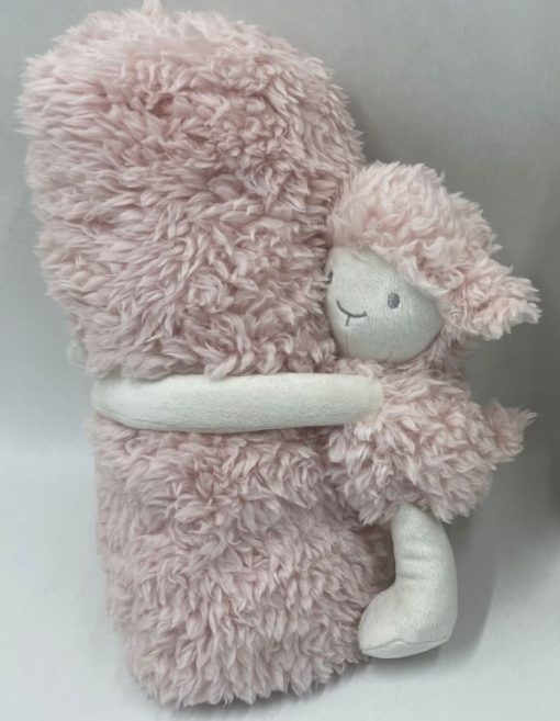 Knuffeldeken baby en peuter 100 x75 cm – Kraamcadeau - Zacht dekentje met knuffelschaap – Teddy deken - Roze