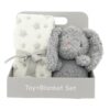 Baby cadeauset met zachte babydeken met sterretjes en knuffel hond in geschenkverpakking – kraamcadeau
